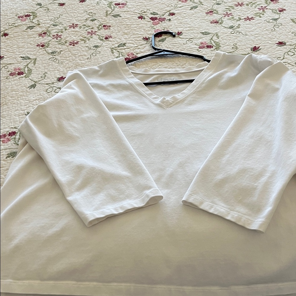 Chico's White Long Sleeve V-Neck Top